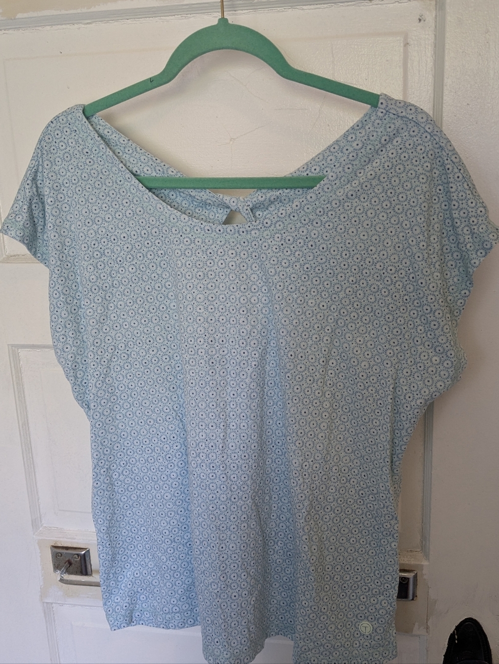 Talbots Light Blue Printed Tee with Cool Knotted Back